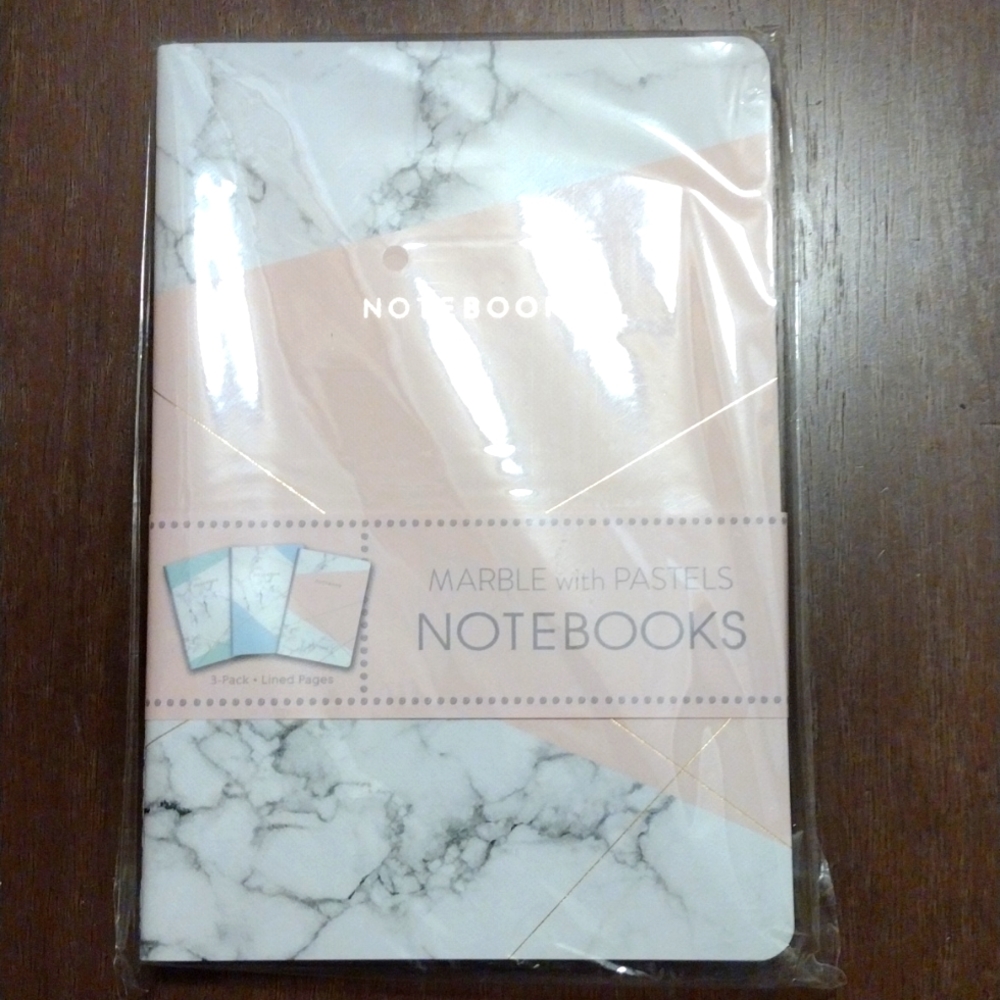 Package of 3 Marble with Pastels Notebooks.  80 pages.